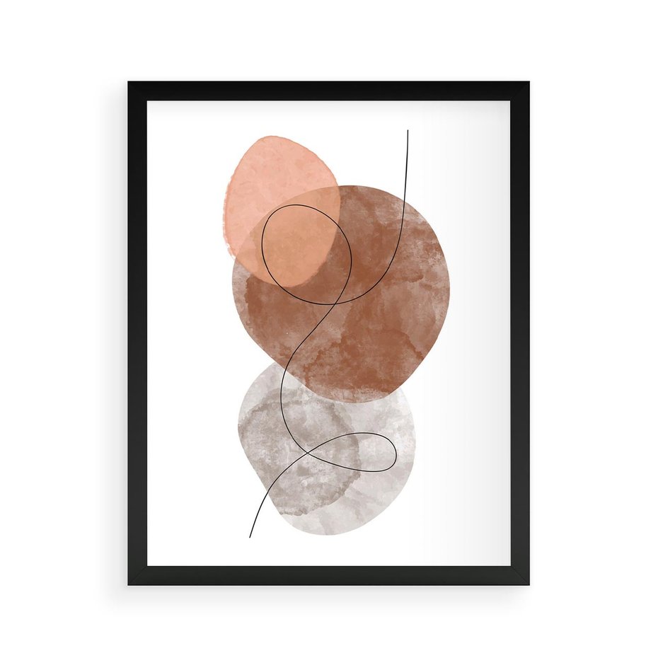Plakat w ramie 40x50 - Brązowe Akwarelowe Zawirowania - abstrakcja, brązowe akwarelowe plamy - rama czarna
