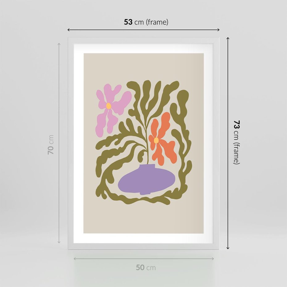 Plakat w ramie 50x70 - Kolorowe Echa - kwiaty, abstrakcja - rama biała