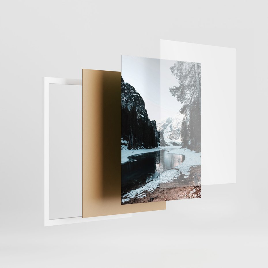 Zestaw obrazy w ramie 50x70 galeria - Las, domek, w, górach, zimą - rama biała