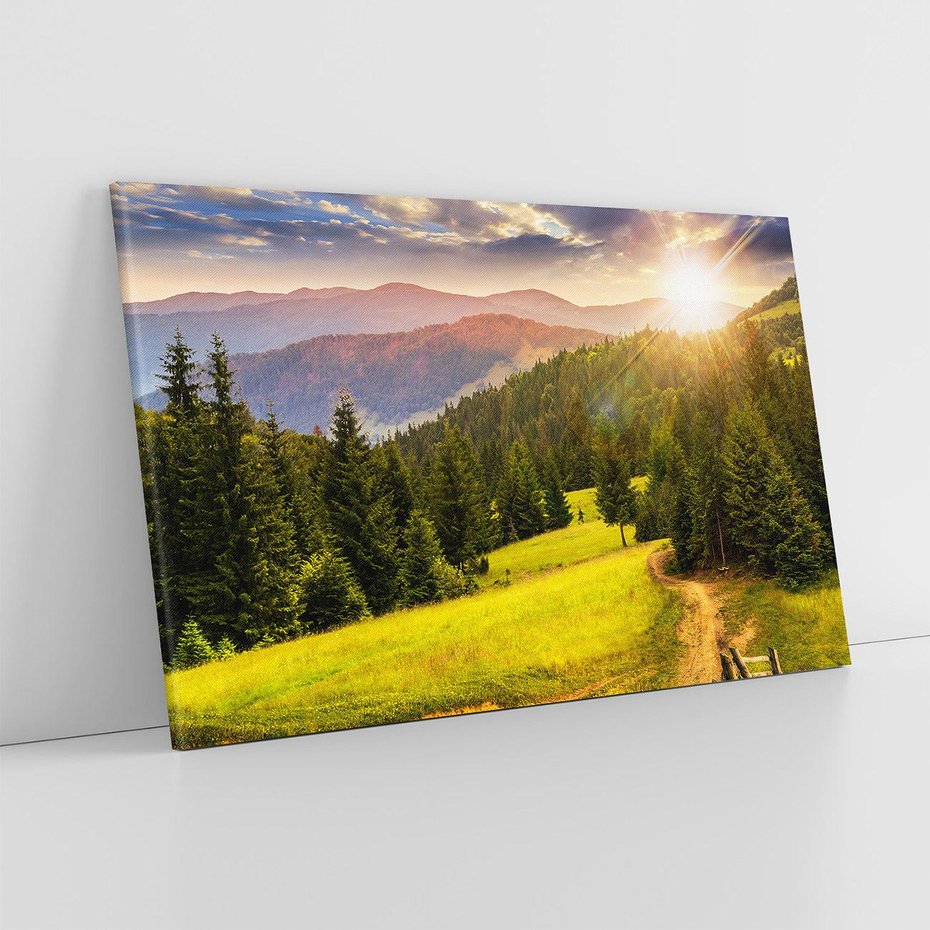 Obraz na płótnie 70x50 - Zachód słońca na łące - zachód, łąka