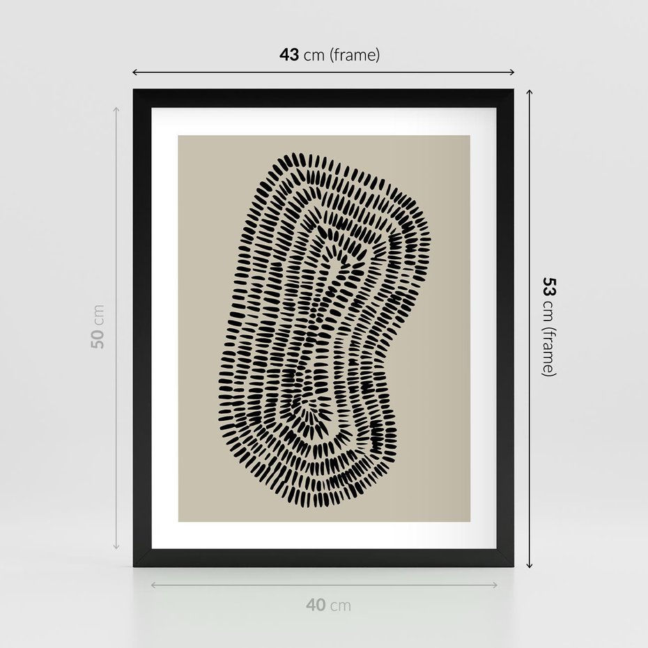 Plakat w ramie 40x50 - Nowoczesne Odbicia Wnętrza - boho plakat, czarne kropki kreski - rama czarna