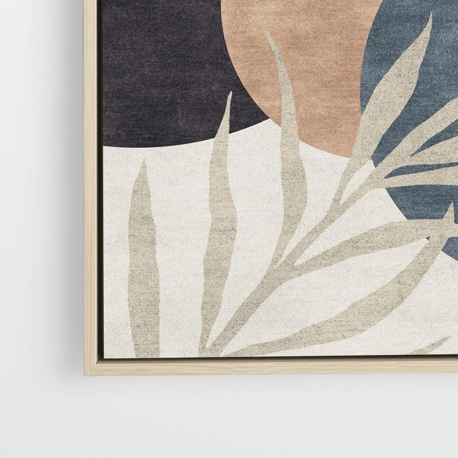Obraz w ramie 80x80 - Symfonia skradzionych chwil - cienie liści palmy, beżowe tłó - rama drewno