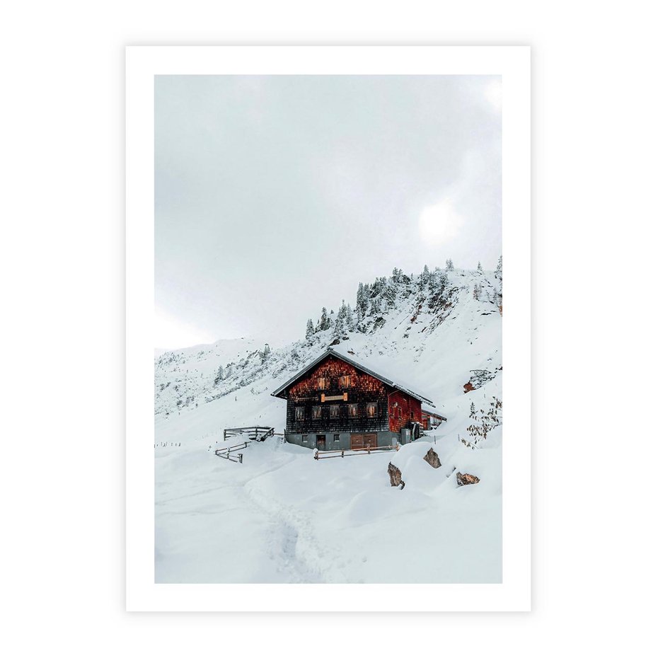 Plakat bez ramy 40x50 - Zimowa Magia - domek, śnieg