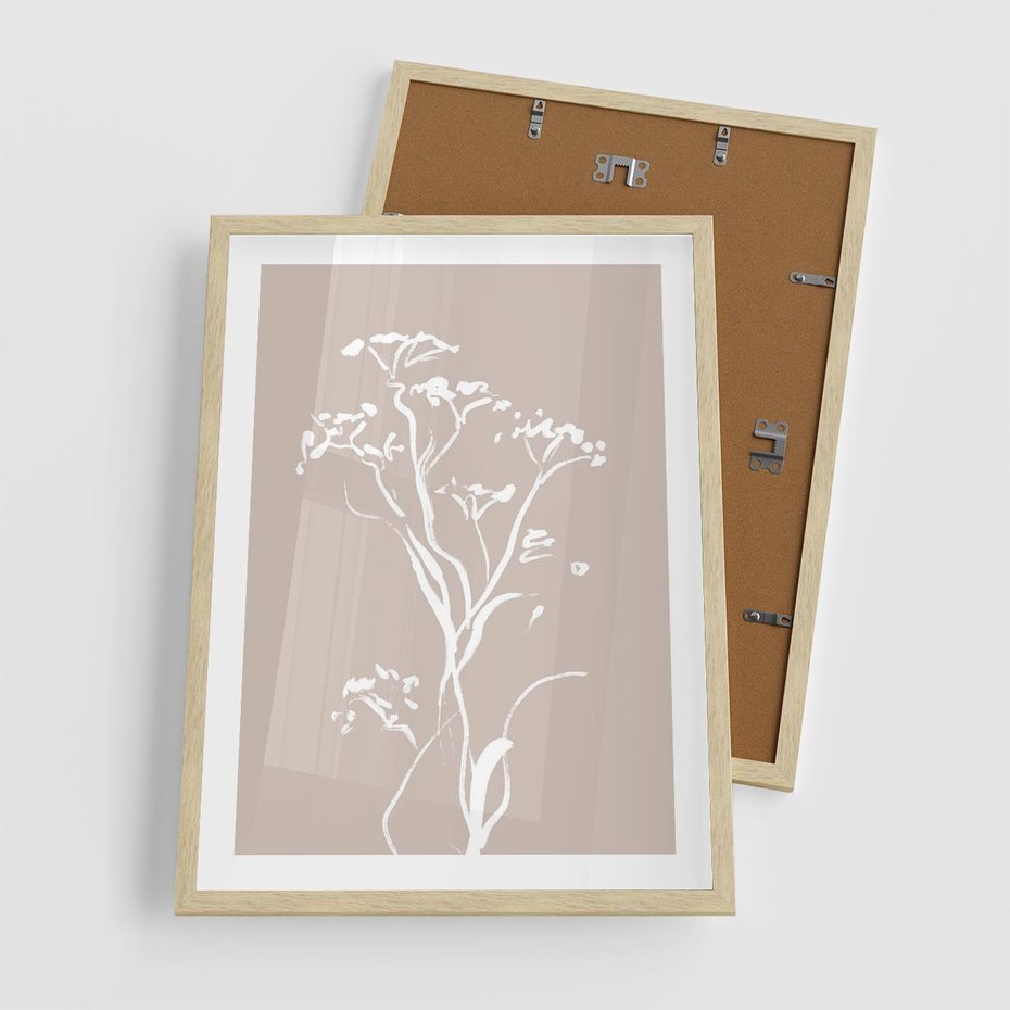 Plakat w ramie 50x70 - Harmonijne Mini Boho - minimalistyczny delikatny obraz, beżowe odcienie - rama drewno