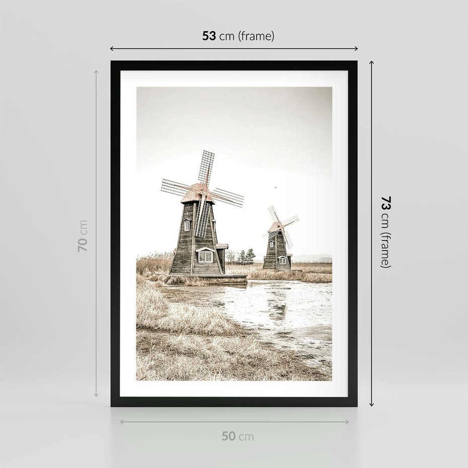 Plakat w ramie 50x70 - Wiejskie Młyny: Rustykalna Fotografia - młyny, rustykalna fotografia - rama czarna