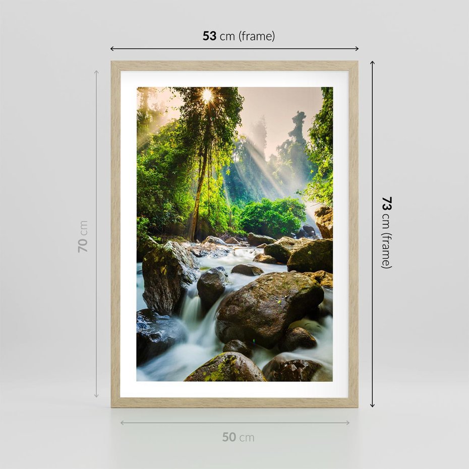 Plakat w ramie 50x70 - Idylliczny strumyk w urokliwym lesie - strumyk, las - rama drewno