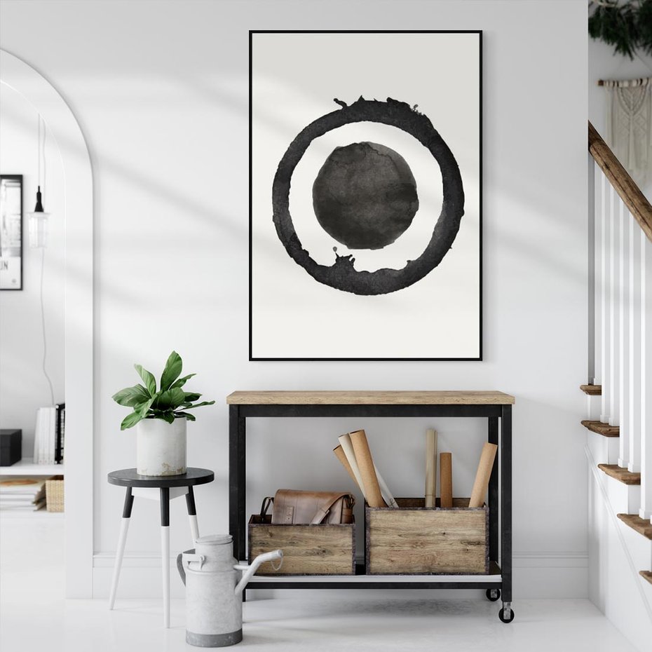 Obraz w ramie 70x100 - Harmonijne Emocje - abstrakcyjne plamy okręgi, akwarelowe - rama czarna