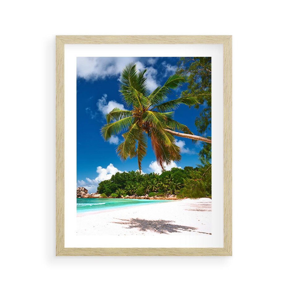 Plakat w ramie 40x50 - Oaza palm na plaży - palma, plaża - rama drewno