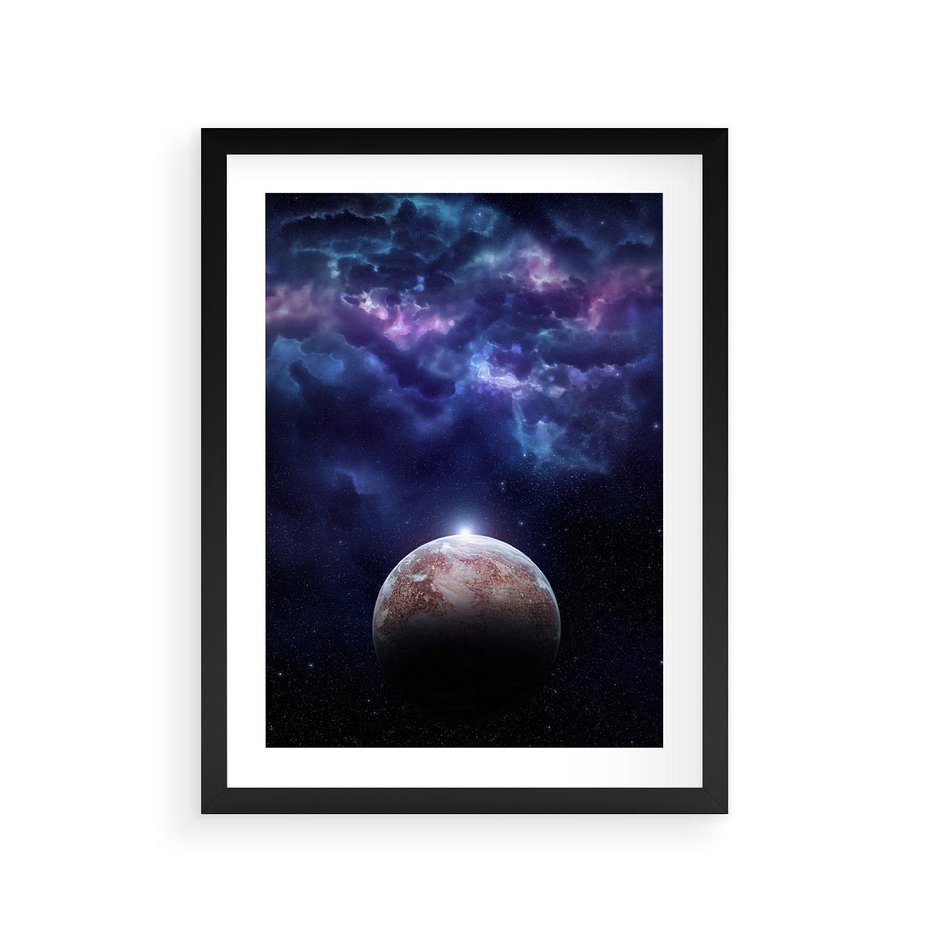 Plakat w ramie 30x40 - Kosmos - Ziemia i Księżyc - kosmos, ziemia - rama czarna