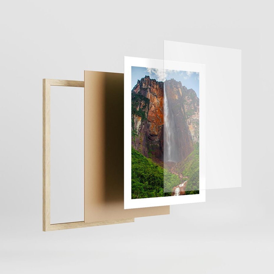 Plakat w ramie 30x40 - Górska siła wodospadów - wodospad, góra - rama drewno