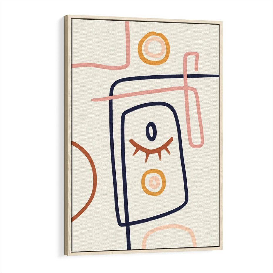 Obraz w ramie 80x120 - Manifestacje Dziwności - abstrakcja w stylu picasso, beżowe tło - rama drewno