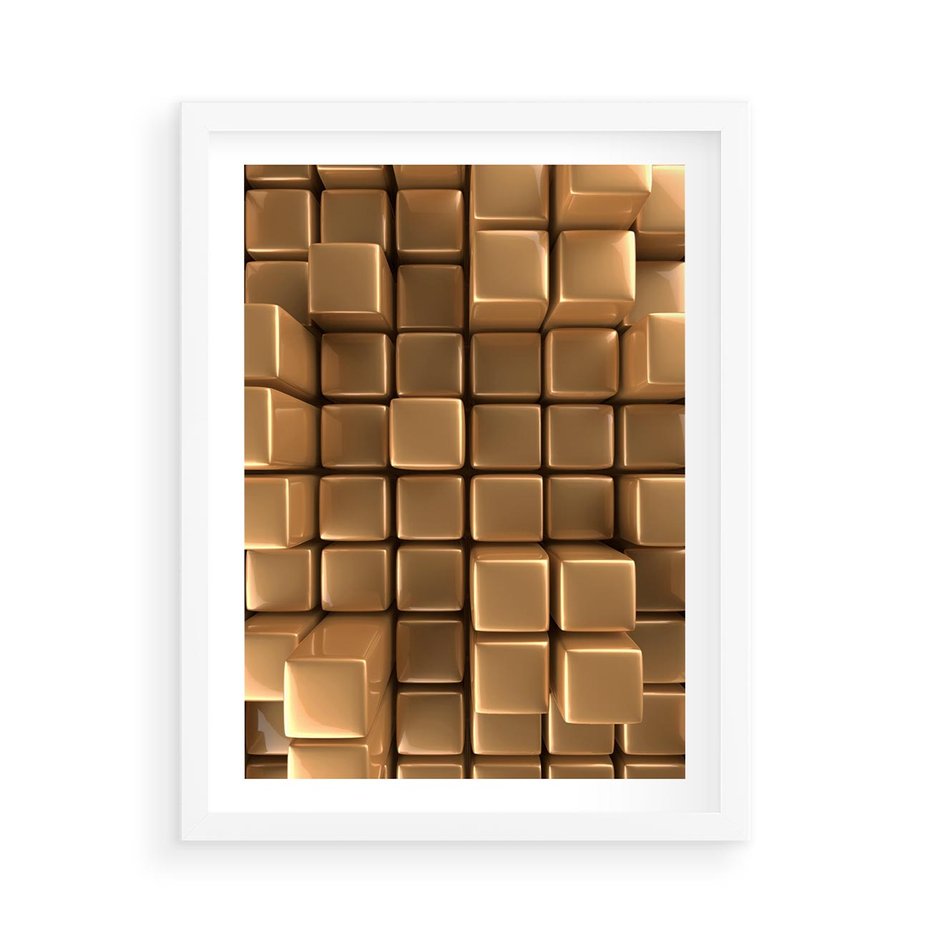 Plakat w ramie 50x70 - Błyszcząca Elegancja - złoto, 3d - rama biała