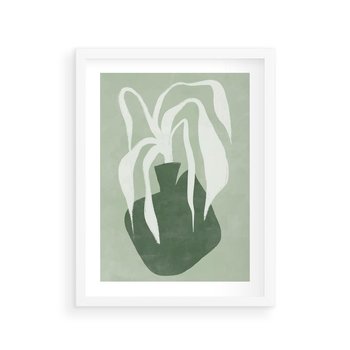 Plakat w ramie 40x50 - Zieleń Pulsującego Spokoju - zielona abstrakcja, zgaszona zieleń - rama biała