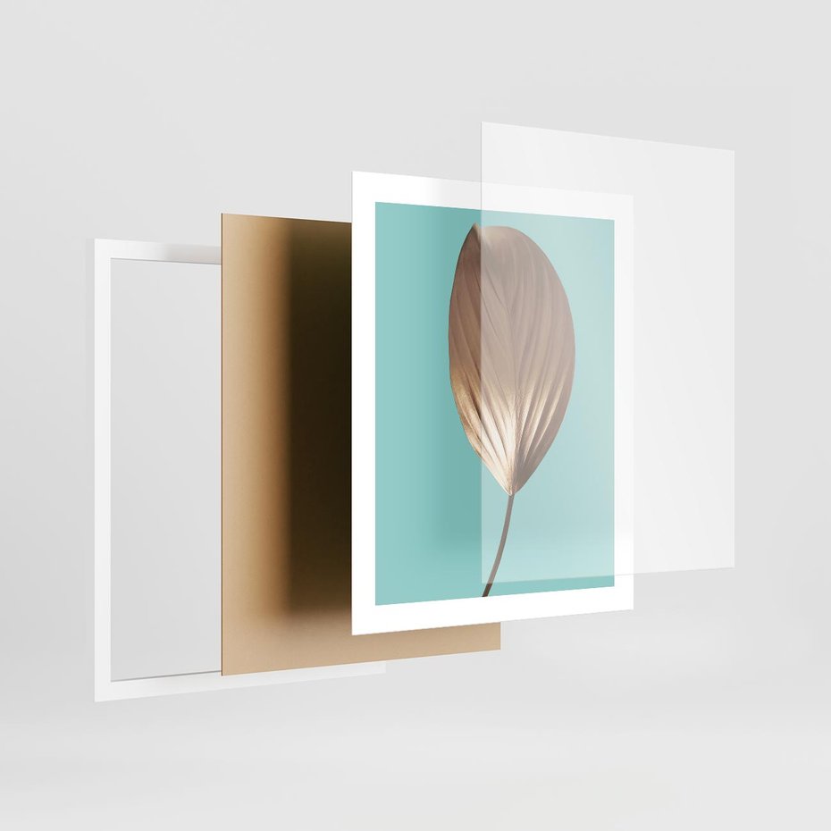 Plakat w ramie 40x50 - Delikatna Harmonia - złote, liście - rama biała
