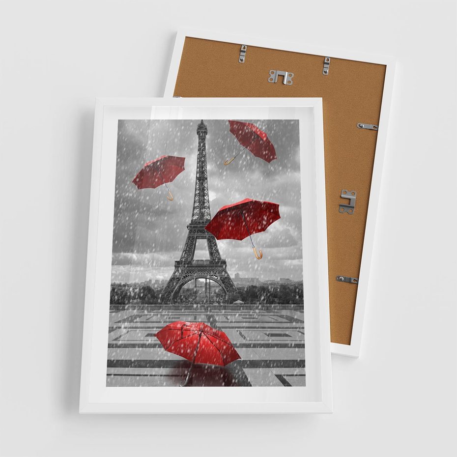 Plakat w ramie 50x70 - Czarno-biała magia Eiffla - Eiffla, Paryż - rama biała