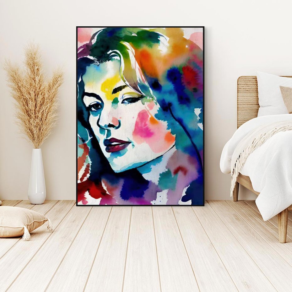 Obraz w ramie 50x70 - Abstrakcyjna ekstaza barw - abstrakcyjny portret kobiety, szkic czarną kreską - rama czarna