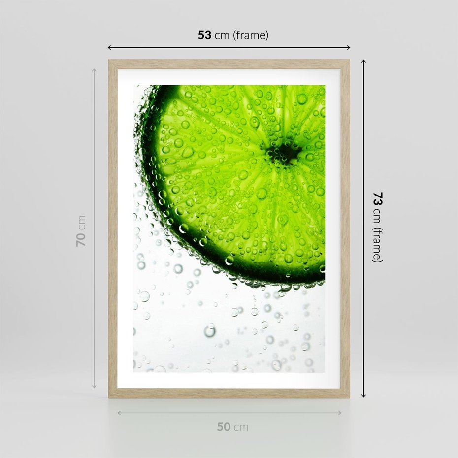 Plakat w ramie 50x70 - Świeżość i kwasowość limonki - limnka, owoce - rama drewno