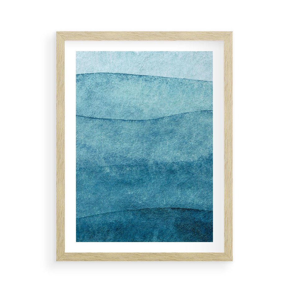 Plakat w ramie 50x70 - Kolorowe fale akwareli - akwarela, fale - rama drewno