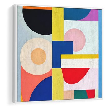 Obraz w ramie 80x80 - Harmonia Kolorowych Impulsów - abstrakcyjne geometryczne kształty, olejny obraz - rama biała