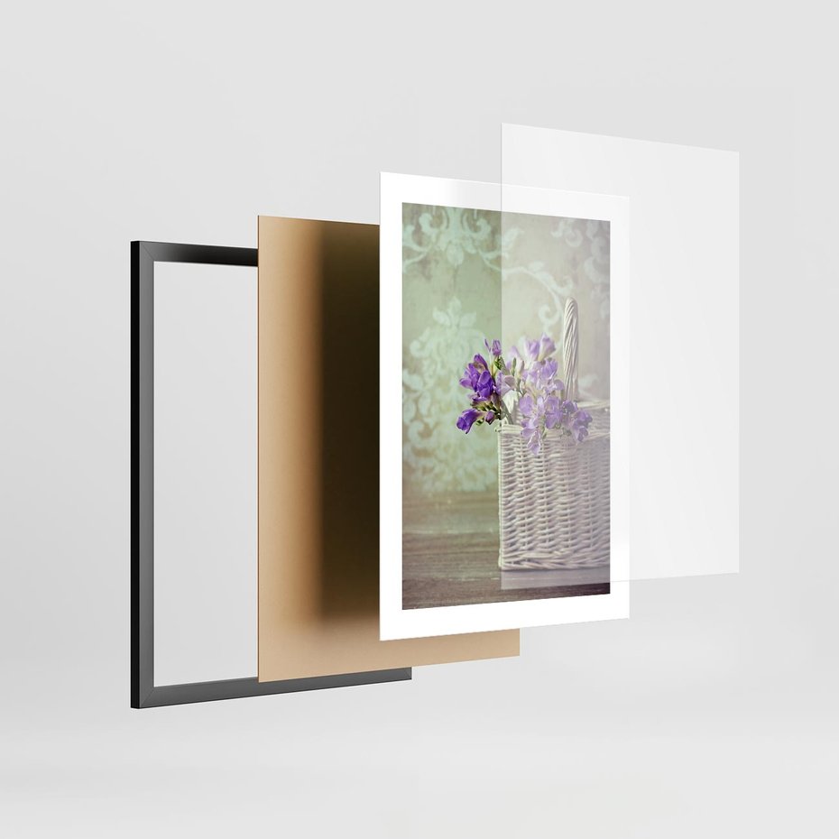 Plakat w ramie 30x40 - Kwiatowy koszyk - kwiaty, koszyk - rama czarna