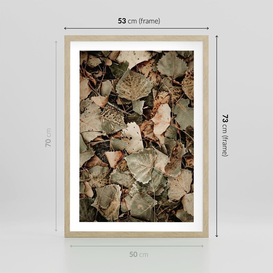 Plakat w ramie 50x70 - Magia Jesiennych Liści - liście, suche liście - rama drewno