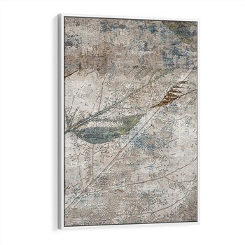 Obraz w ramie 80x120 - Betonowe Wspomnienia Liści - odciski w betonie, odbitki - rama biała
