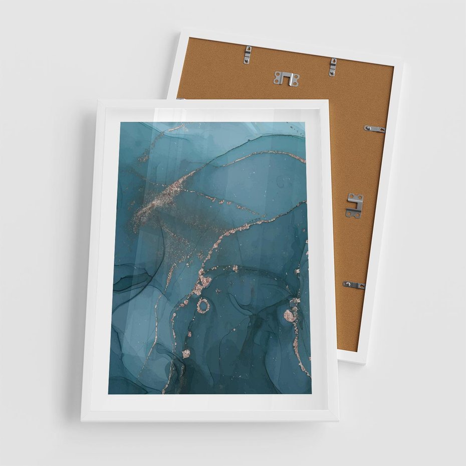 Plakat w ramie 50x70 - Marmurowa Elegancja: Kolory Oceanu - marmur, kolory oceanu - rama biała