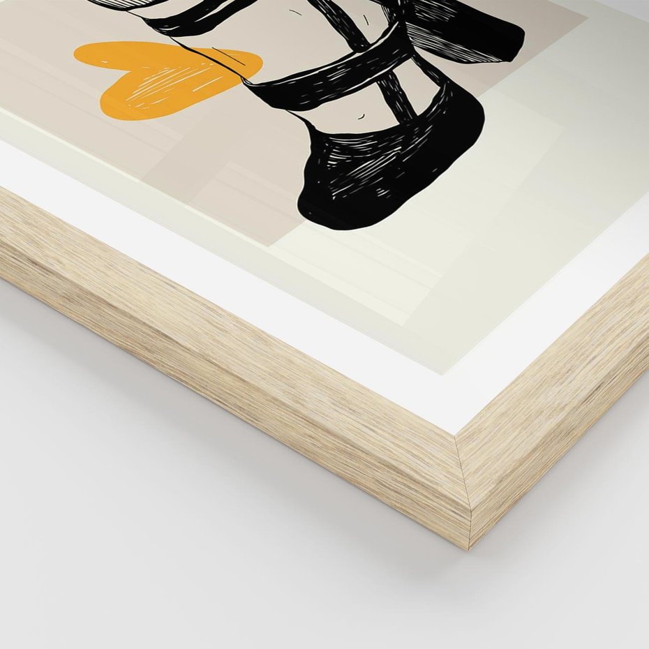 Plakat w ramie 50x70 - Elegancja w Szkicu: Stopa w Bucie na Obcasie - grafika, czarny szkic - rama drewno