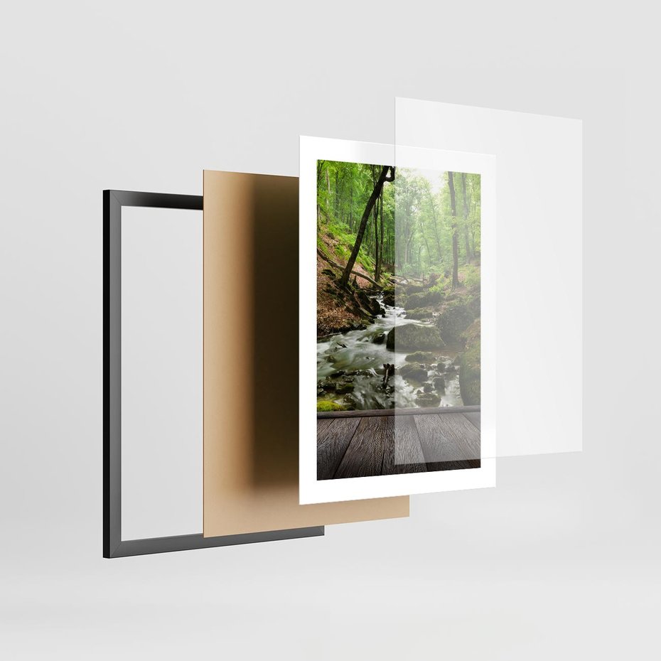 Plakat w ramie 30x40 - Strumyk w lesie - strumyk, w lesie - rama czarna
