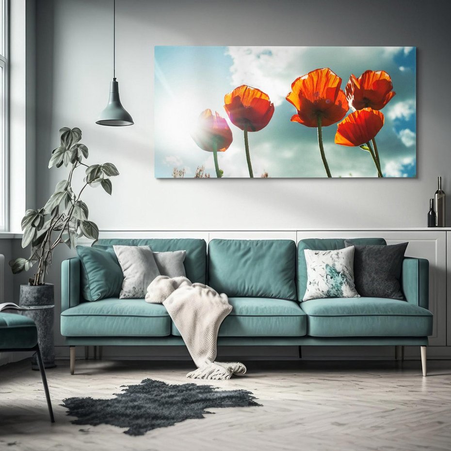 Obraz na płótnie 140x70 - Kwiaty pod niebem: piękno natury - kwiaty, niebo