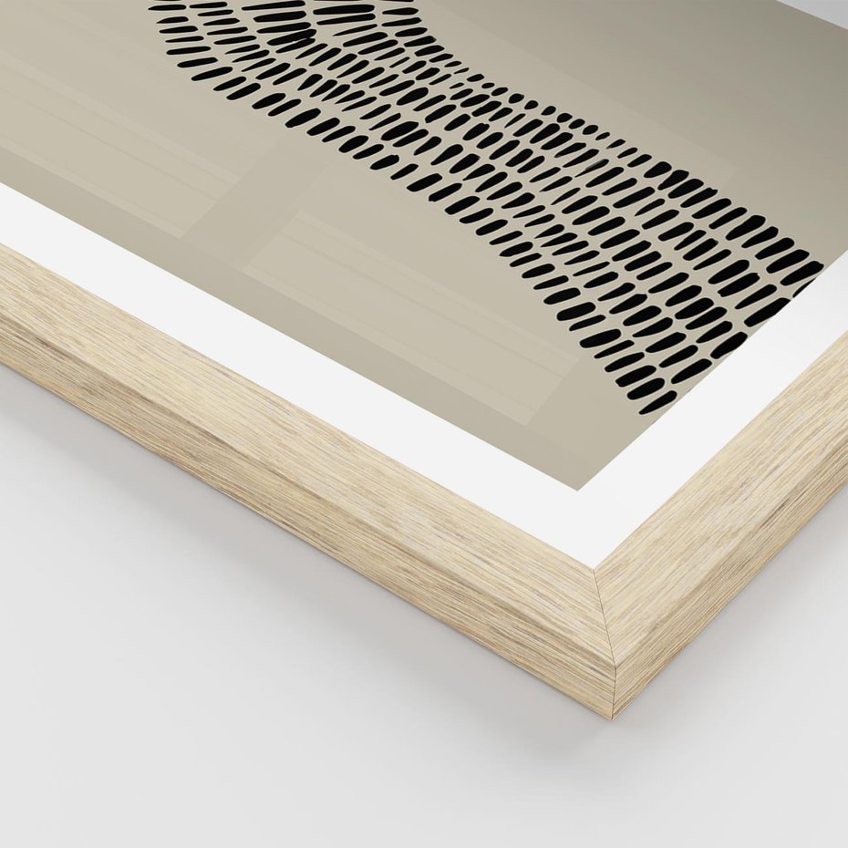 Plakat w ramie 50x70 - Migotliwa Innowacyjna Ekspresja - boho plakat, czarne kropki kreski - rama drewno