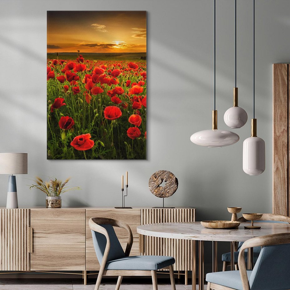 Obraz na płótnie 70x100 - Maki na łące: Przebudzenie wiosny - mak, maki