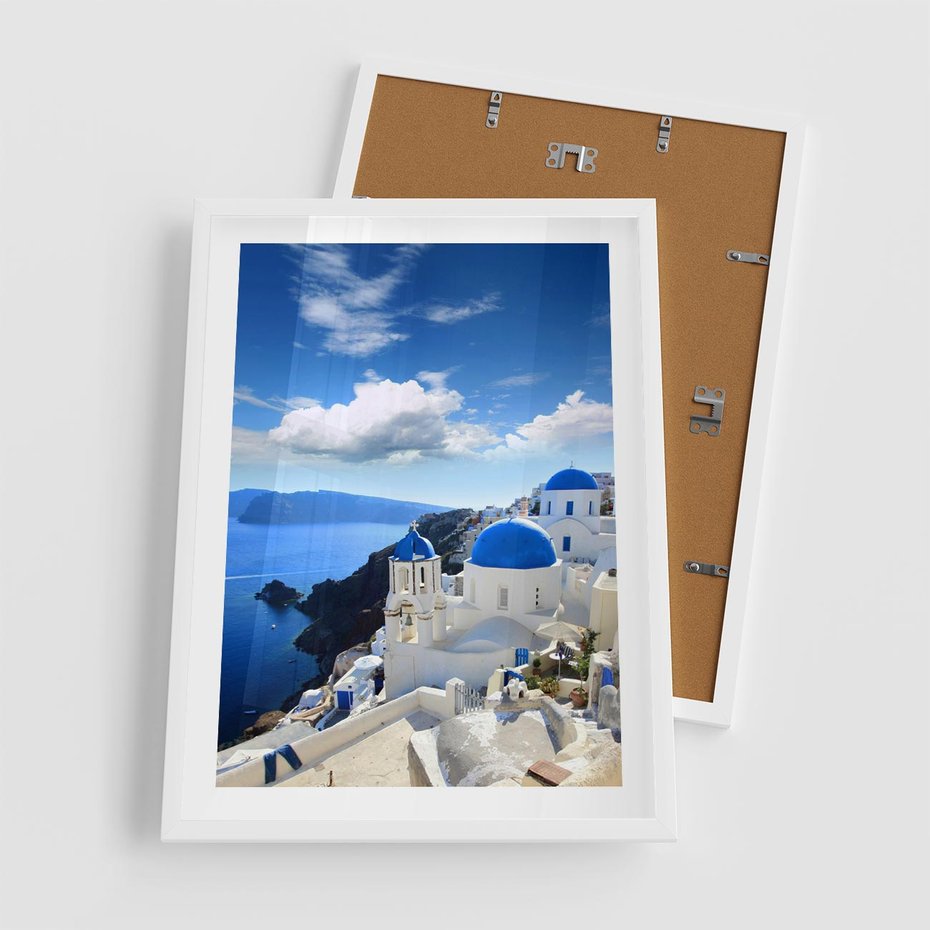Plakat w ramie 50x70 - Magiczne Widoki - Santorini, perspektywa - rama biała