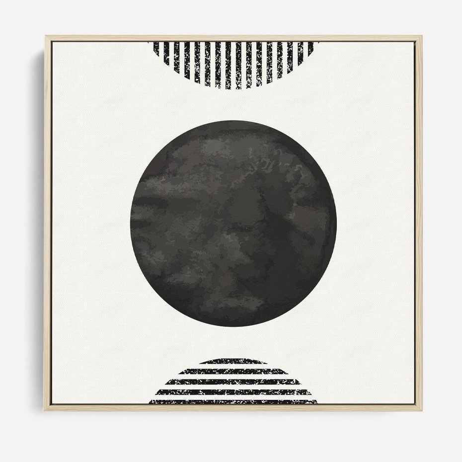 Obraz w ramie 50x50 - Tajemnicza Kompozycja - abstrakcyjne czarno białe formy, minimalizm - rama drewno