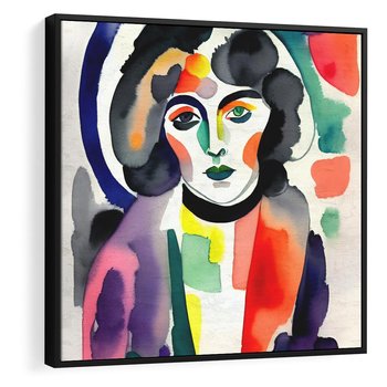 Obraz w ramie 50x50 - Subtelne Akwarelowe Ulotności - abstrakcyjny akwarelowy portret kobiety, rozmyte farby - rama czarna