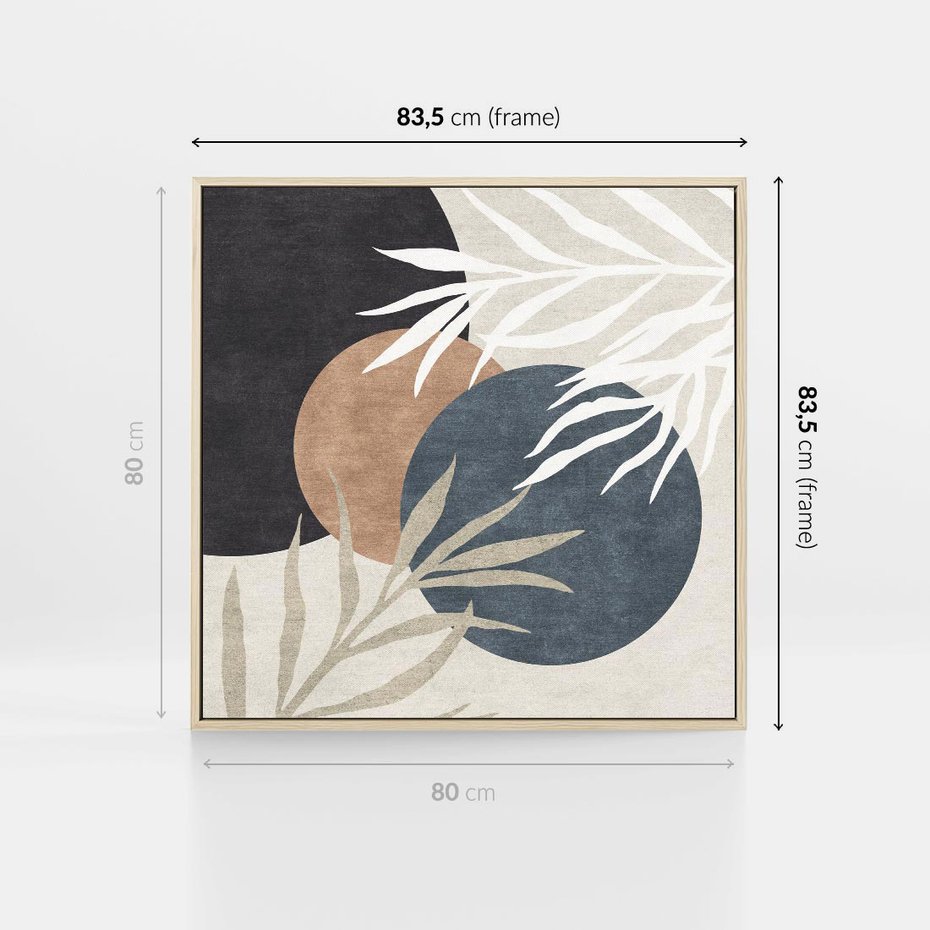 Obraz w ramie 80x80 - Symfonia skradzionych chwil - cienie liści palmy, beżowe tłó - rama drewno