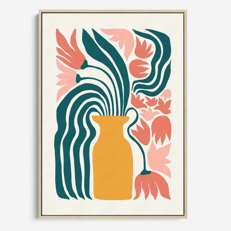 Obraz w ramie 80x120 - Kolorowe Pasmo - abstrakcyjne kwiaty w wazonie, pdastelowe kolory - rama drewno