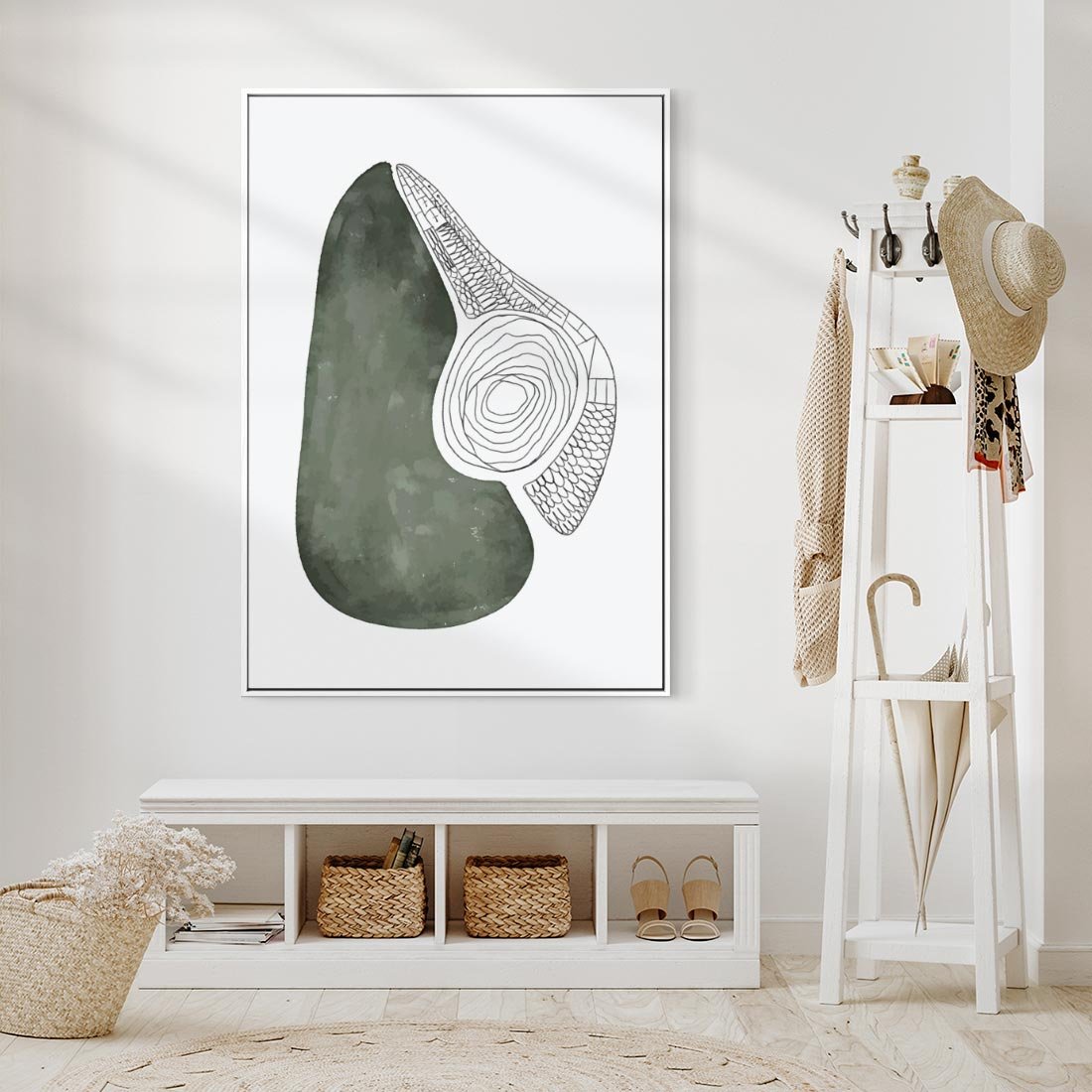 Obraz w ramie 50x70 - Owocowe Boho Inspiracje - minimalistyczny plakat, gruszka - rama biała