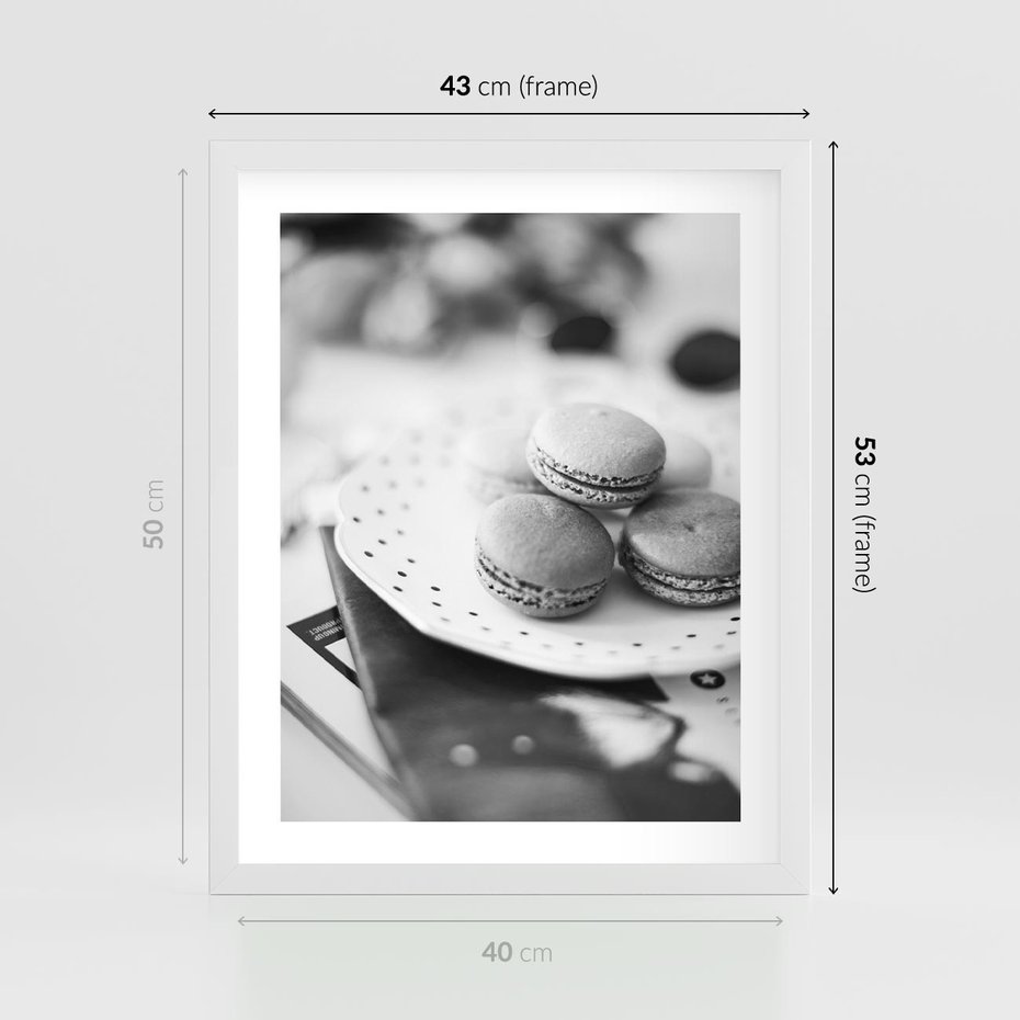 Plakat w ramie 40x50 - Makaroniki w Szarości - czarno biała fotografia, plakat - rama biała