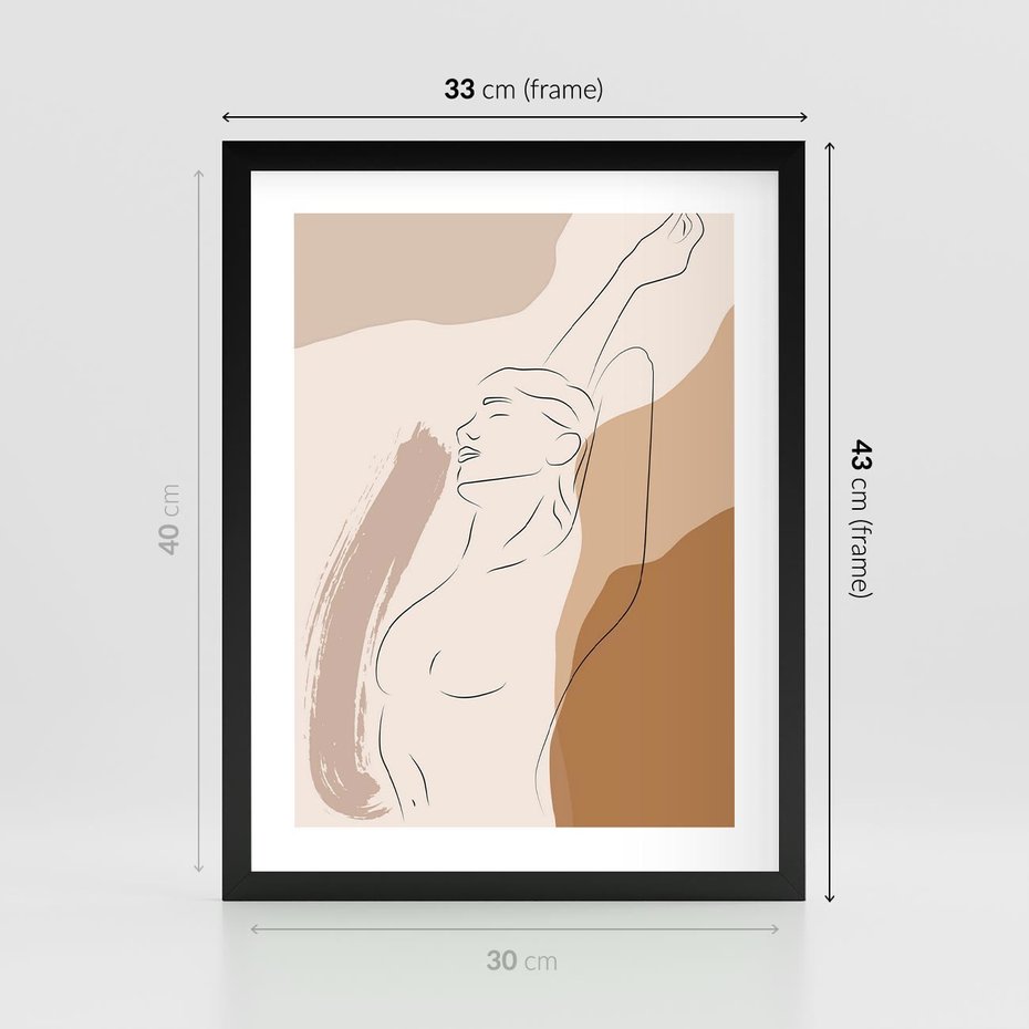 Plakat w ramie 30x40 - Sztuka Nagiej Formy - szkic nagiej kobiety, kolory beżowe - rama czarna