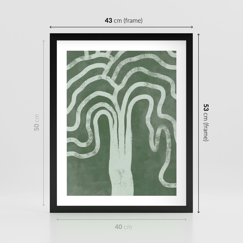 Plakat w ramie 40x50 - Inspirujące Zawiłości Zieleni - abstrakcyjny kształt, zielony plakat - rama czarna