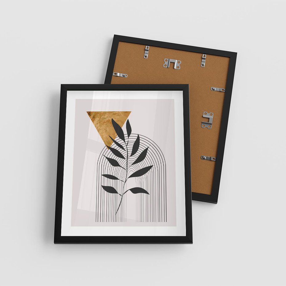 Plakat w ramie 40x50 - Geometria z Elementami Złota i Liści - grafika, złoto - rama czarna