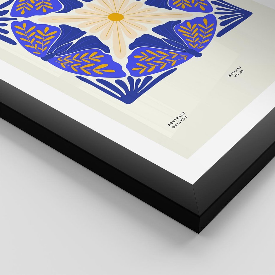 Plakat w ramie 50x70 - Księga Abstrakcji - abstrakcyjna boho kompozycja, granatowe ćmy - rama czarna