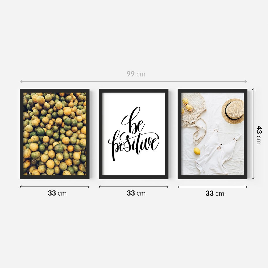 Zestaw obrazy w ramie 30x40 galeria - Cytryny, optymizm, typografia, napis - rama czarna