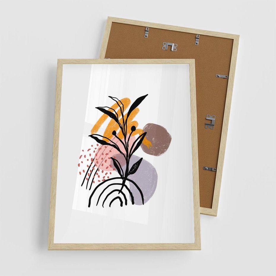 Plakat w ramie 50x70 - Migocące Bezgraniczności - abstrakcyjna sztuka, liść monstery - rama drewno