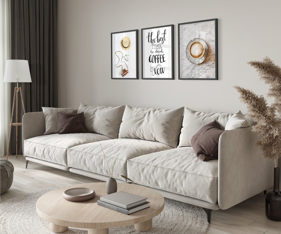 Zestaw obrazy w ramie 30x40 galeria - Kawa, podróż, kapelusz, boho - rama czarna