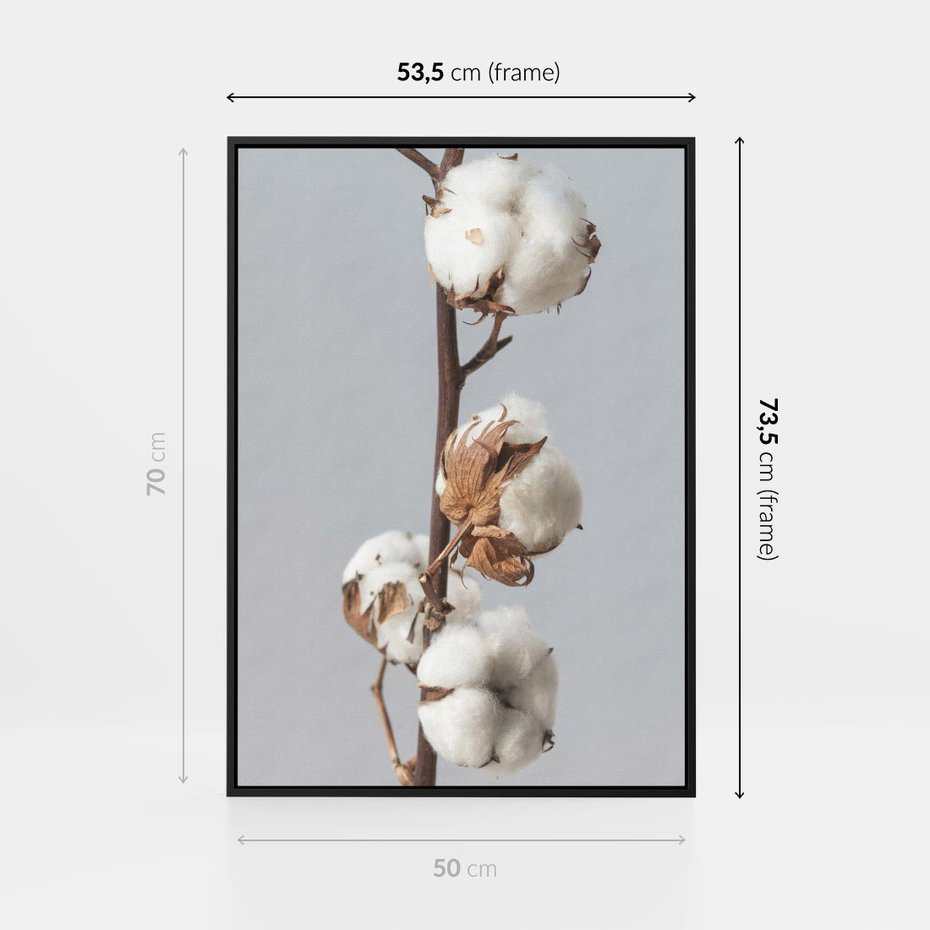 Obraz w ramie 50x70 - Bawełniana boho miękkość - bawełna, boho - rama czarna