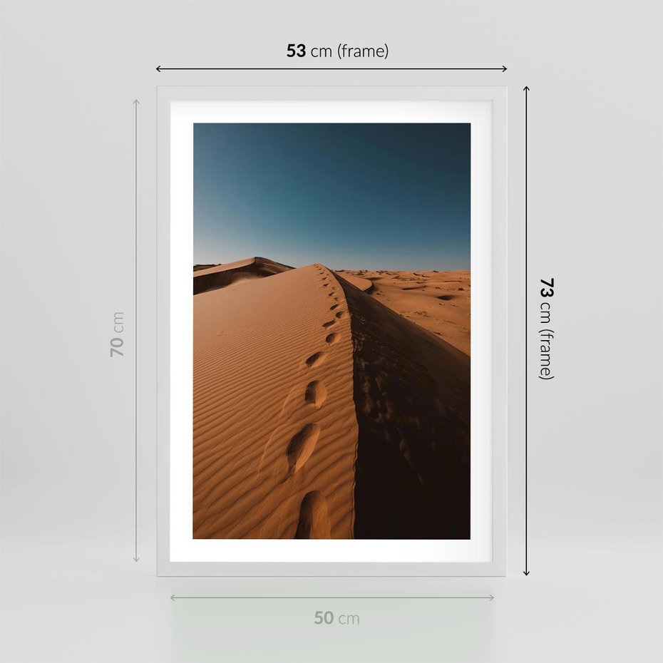 Plakat w ramie 50x70 - Piasek pustyni w ogniu - pustynia, piasek - rama biała