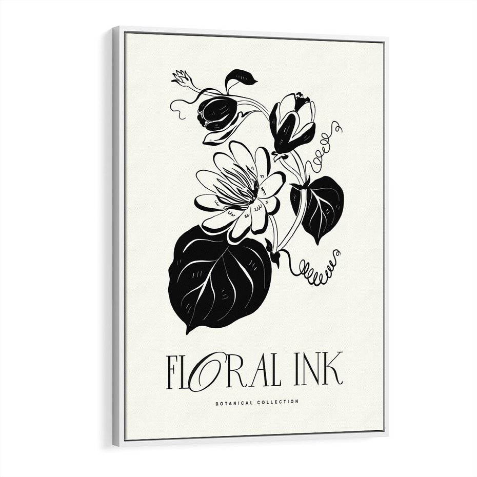 Obraz w ramie 50x70 - Odbicie kwiatowych chwil - kwiaty, typografia - rama biała