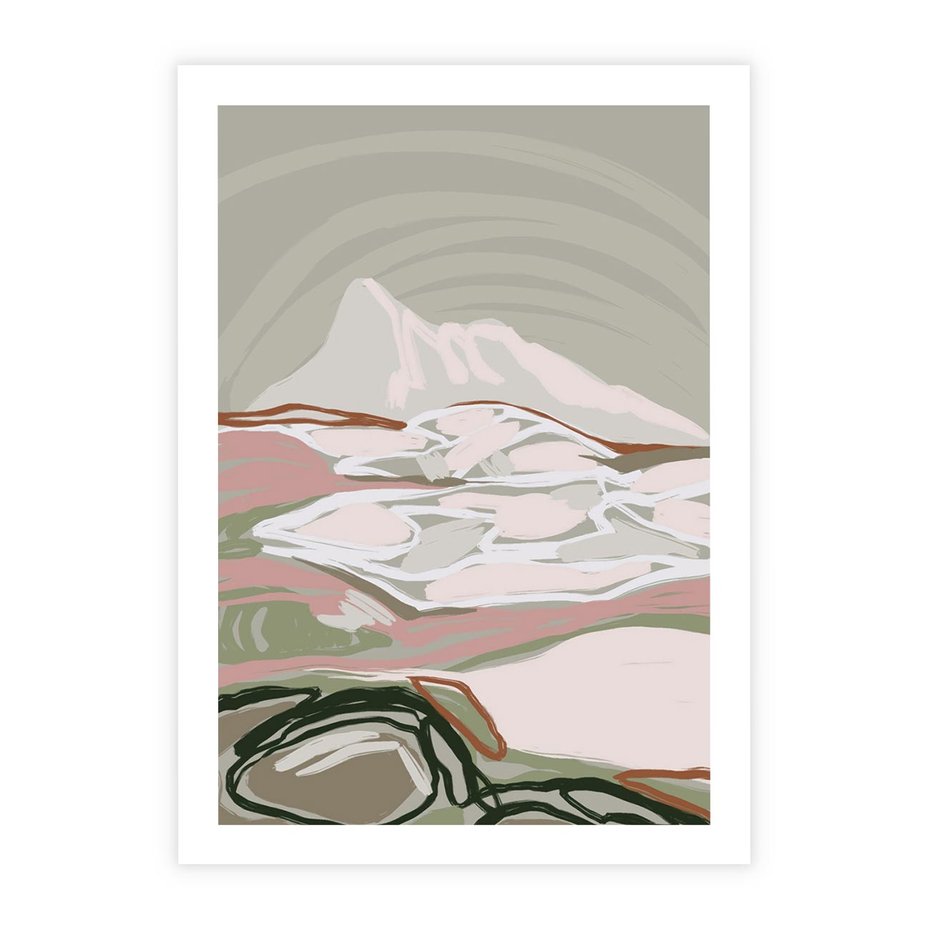 Plakat bez ramy 40x50 - Szarawe Wzgórza - pastelowy krajobraz, nowoczesny plakat